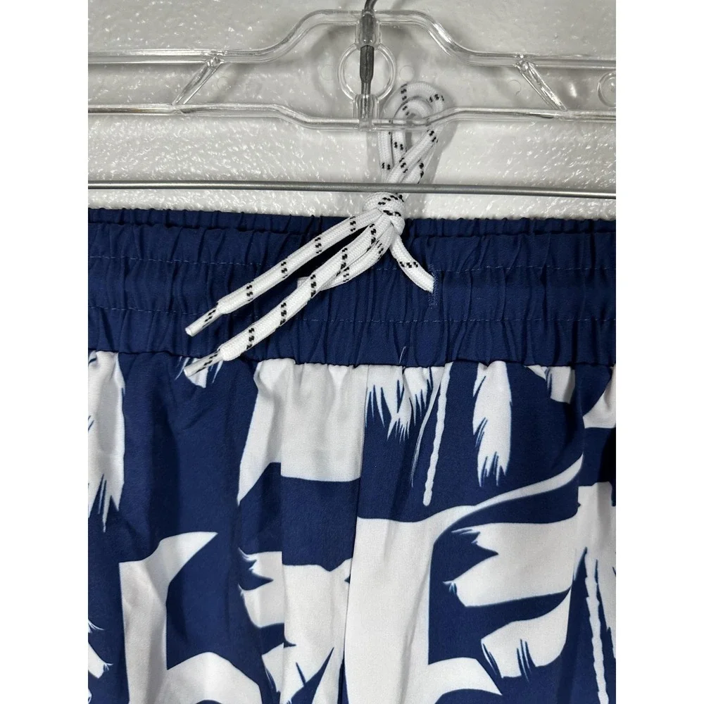 Manfinity Shorts Mens XL Blue White Palm Tree Swim Trunks Boardshorts Beach Pool